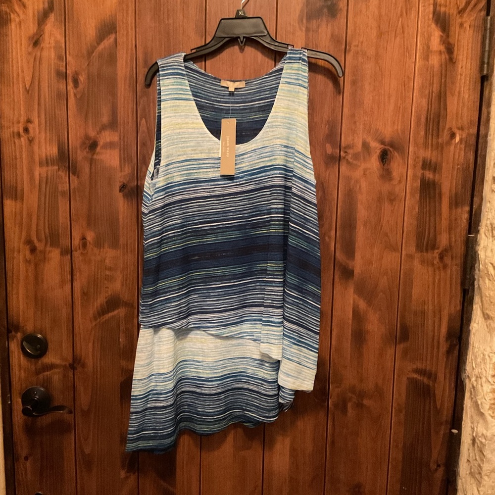 Joan Vass Blue Stripe Sleeveless Tank Top